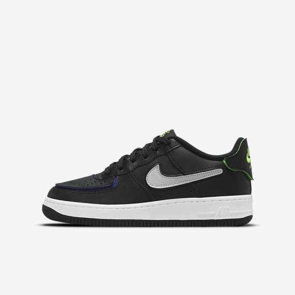 Kids\' Nike Air Force 1-1 Older Trainers Black / Metal Silver | NK092FXI