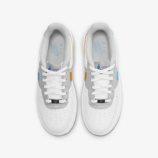 Kids' Nike Air Force 1 EMB Older Trainers White / Grey / Turquoise Blue | NK634RAS