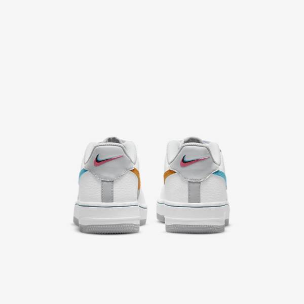 Kids' Nike Air Force 1 EMB Older Trainers White / Grey / Turquoise Blue | NK634RAS