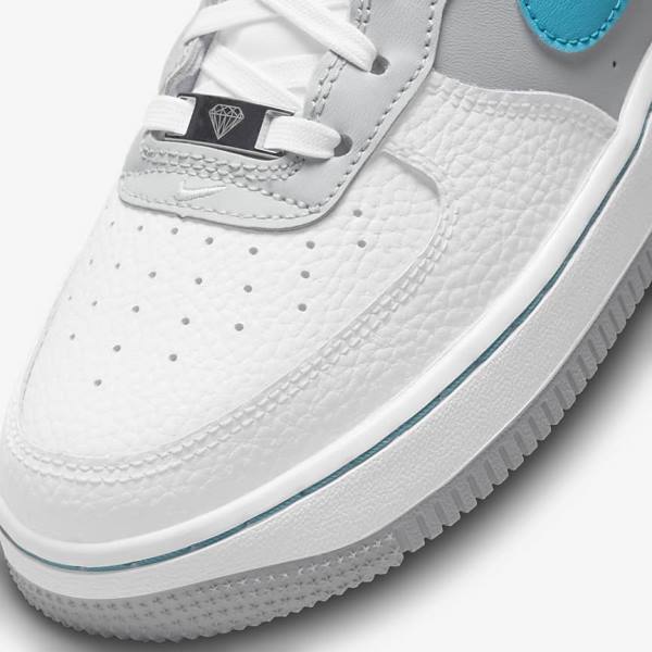 Kids' Nike Air Force 1 EMB Older Trainers White / Grey / Turquoise Blue | NK634RAS