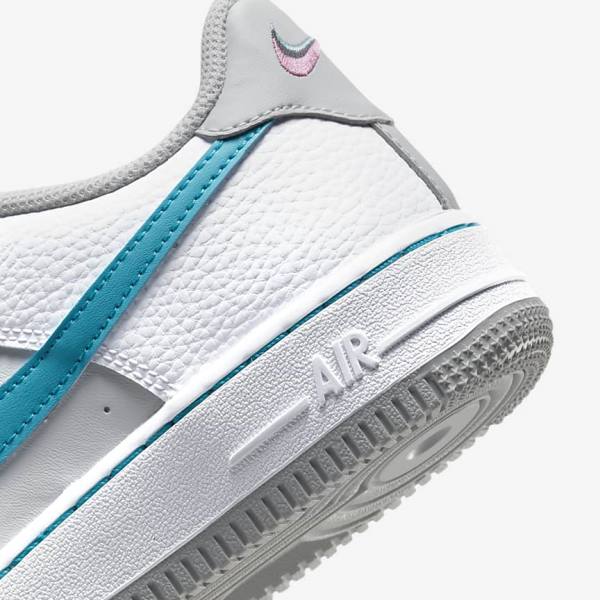 Kids' Nike Air Force 1 EMB Older Trainers White / Grey / Turquoise Blue | NK634RAS