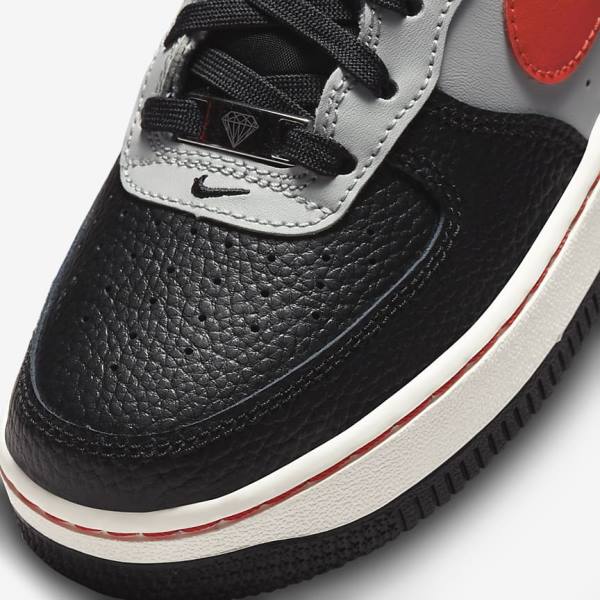 Kids' Nike Air Force 1 EMB Older Trainers Black / Grey / Red | NK854RUK