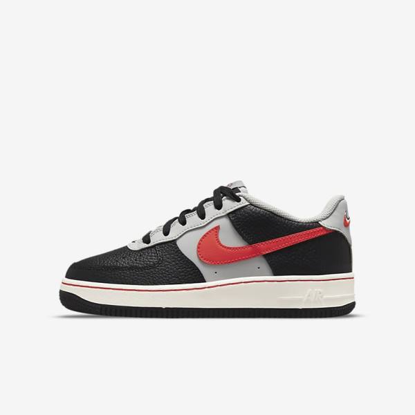 Kids\' Nike Air Force 1 EMB Older Trainers Black / Grey / Red | NK854RUK