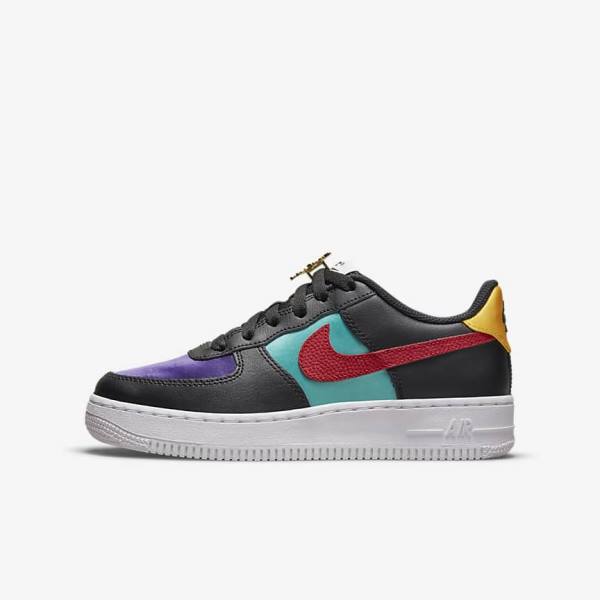 Kids\' Nike Air Force 1 LV8 EMB Older Trainers Black / Turquoise / Purple / Red | NK354LGC