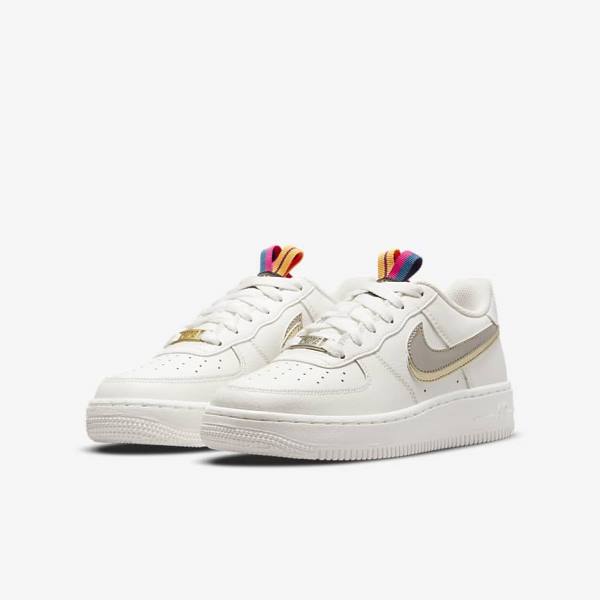 Kids' Nike Air Force 1 LV8 Older Trainers White / Pink / Metal Blue Grey | NK754MGS