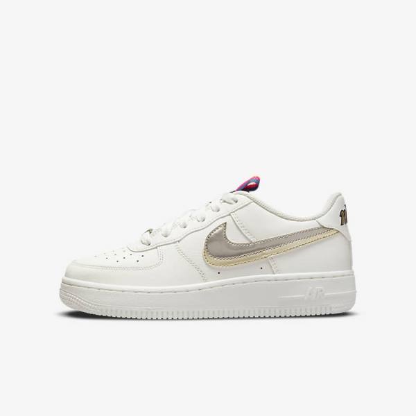 Kids\' Nike Air Force 1 LV8 Older Trainers White / Pink / Metal Blue Grey | NK754MGS