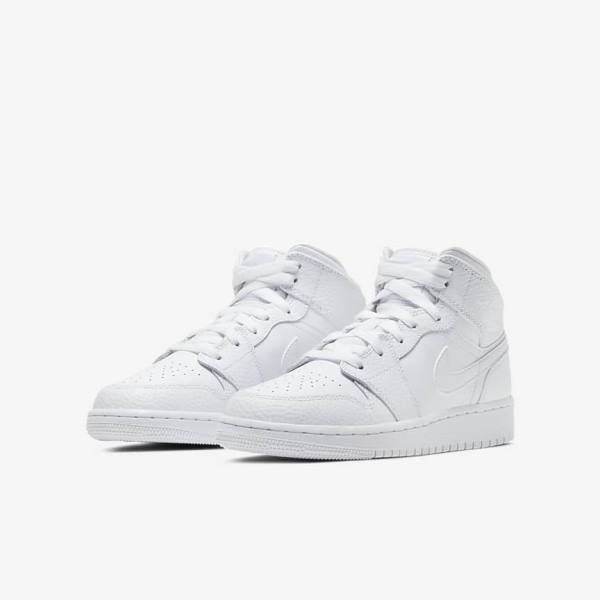 Kids' Nike Air Jordan 1 Mid Older Trainers White | NK590GMT