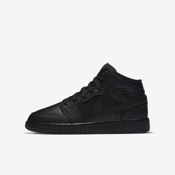 Kids\' Nike Air Jordan 1 Mid Older Trainers Black | NK725HIQ