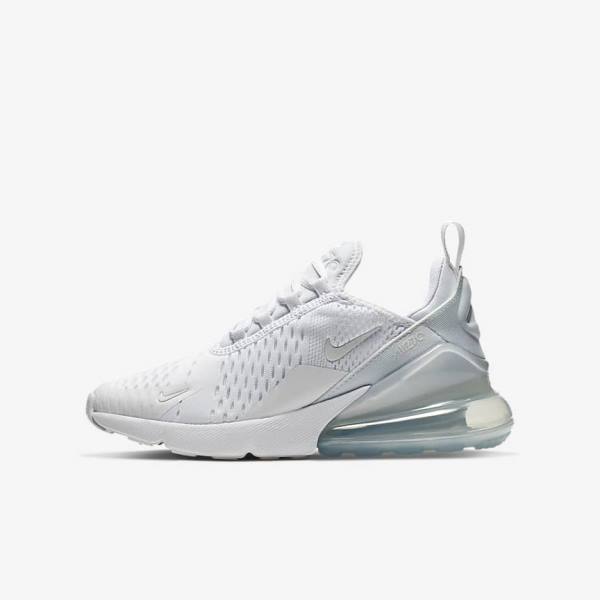 Kids\' Nike Air Max 270 Older Trainers White / Metal Silver / White | NK816DYQ