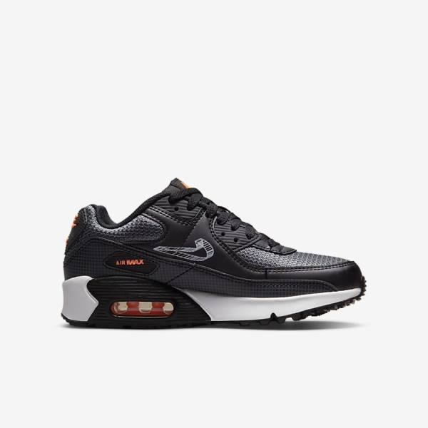 Kids' Nike Air Max 90 Older Trainers Black / Orange / Grey / White | NK840WNA