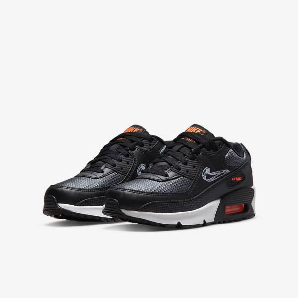 Kids' Nike Air Max 90 Older Trainers Black / Orange / Grey / White | NK840WNA