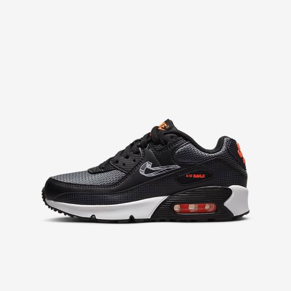 Kids\' Nike Air Max 90 Older Trainers Black / Orange / Grey / White | NK840WNA