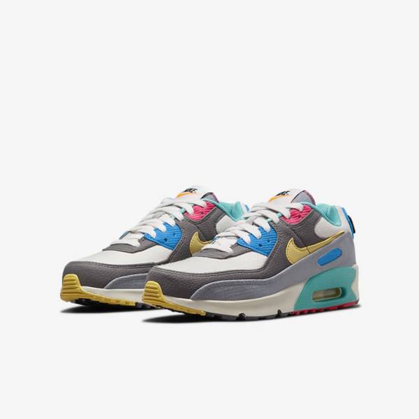 Kids' Nike Air Max 90 Older Trainers Grey / Pink | NK831VOW