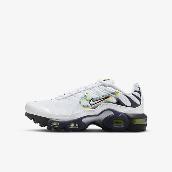 Kids\' Nike Air Max Plus Older Trainers White / Grey / Blue | NK024PNU