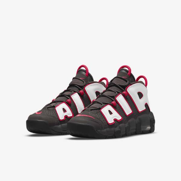 Kids' Nike Air More Uptempo Older Trainers Grey / Black / Red / White | NK537RDV