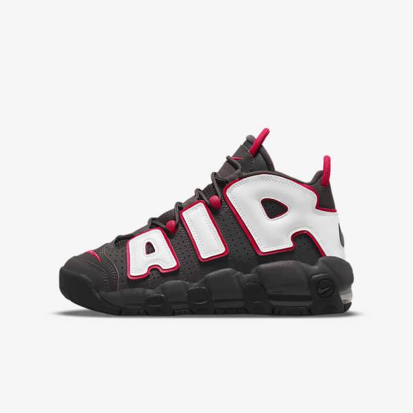 Kids\' Nike Air More Uptempo Older Trainers Grey / Black / Red / White | NK537RDV