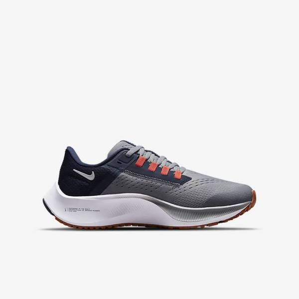 Kids' Nike Air Zoom Pegasus 38 Older Road Running Shoes Grey / Navy / Orange / White | NK084IMH