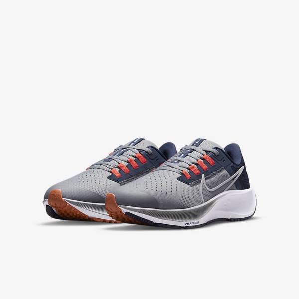 Kids' Nike Air Zoom Pegasus 38 Older Road Running Shoes Grey / Navy / Orange / White | NK084IMH