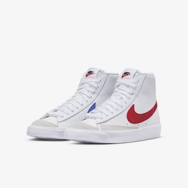 Kids' Nike Blazer Mid 77 Older Basketball Shoes White / Blue / Black / Red | NK602FSK