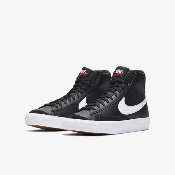 Kids' Nike Blazer Mid 77 Older Trainers Black / White / Orange | NK260APC