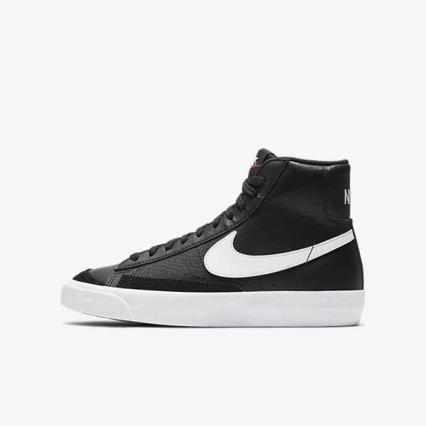 Kids\' Nike Blazer Mid 77 Older Trainers Black / White / Orange | NK260APC