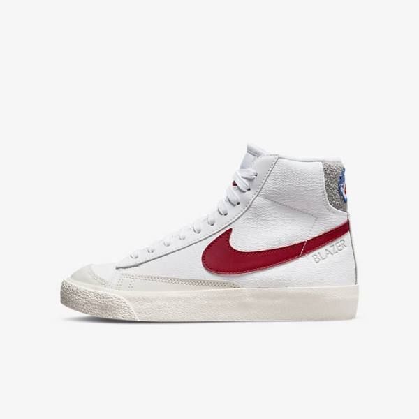 Kids\' Nike Blazer Mid 77 Older Trainers White / Light Grey / Red | NK597HQO