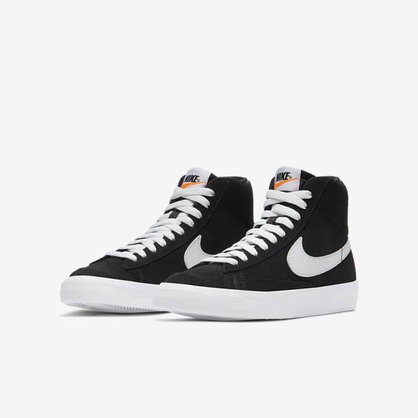 Kids' Nike Blazer Mid 77 Suede Older Trainers Black / Orange / White | NK618HJA