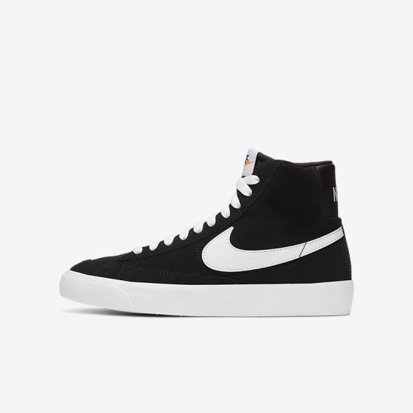 Kids\' Nike Blazer Mid 77 Suede Older Trainers Black / Orange / White | NK618HJA