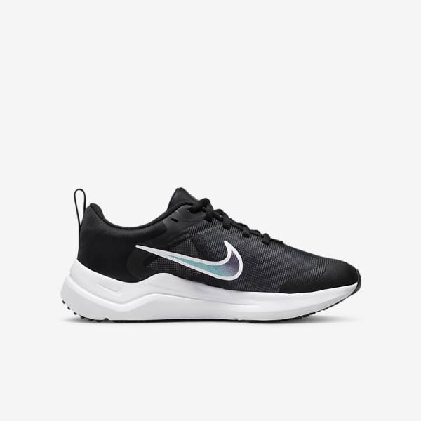 Kids' Nike Downshifter 12 Older Road Running Shoes Black / Dark Grey / White | NK631EXH