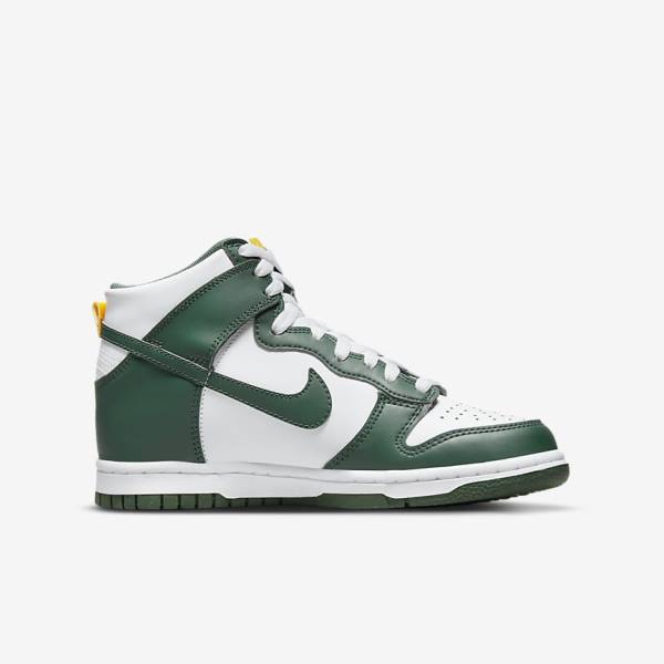 Kids' Nike Dunk High Older Trainers Green / Gold / White | NK137AGN