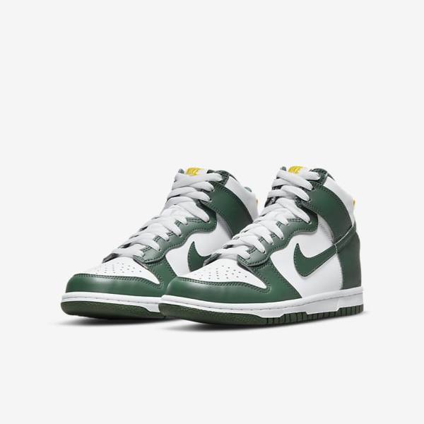 Kids' Nike Dunk High Older Trainers Green / Gold / White | NK137AGN