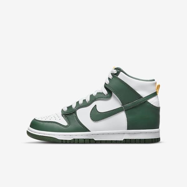 Kids\' Nike Dunk High Older Trainers Green / Gold / White | NK137AGN