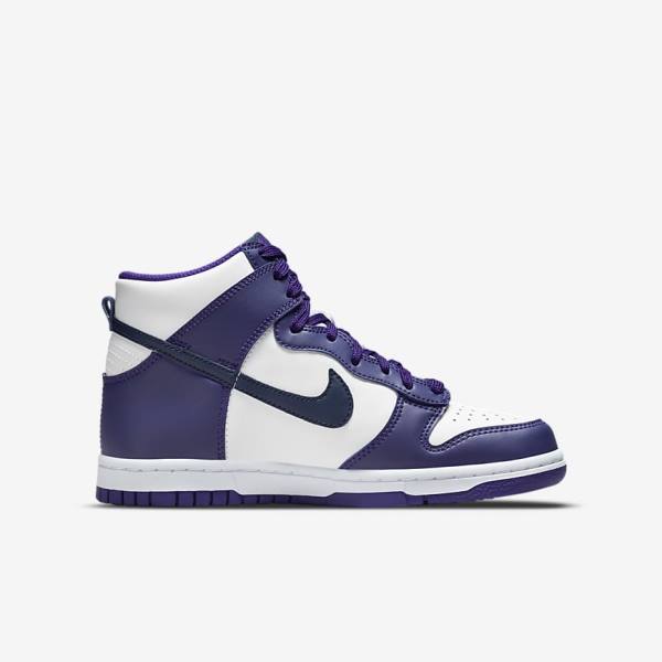 Kids' Nike Dunk High Older Trainers White / Purple / Navy | NK908CBQ