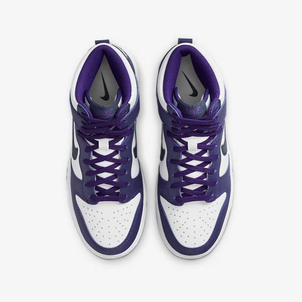 Kids' Nike Dunk High Older Trainers White / Purple / Navy | NK908CBQ