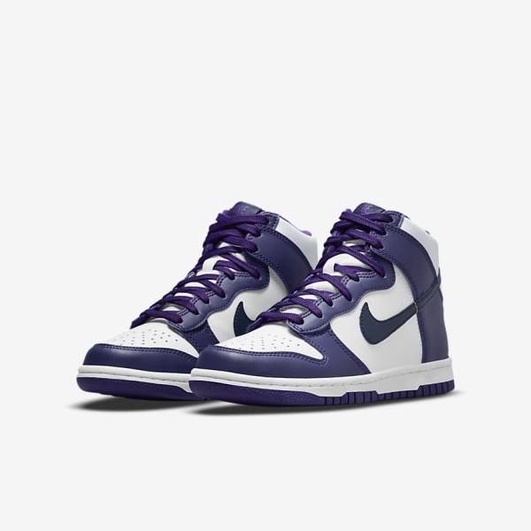 Kids' Nike Dunk High Older Trainers White / Purple / Navy | NK908CBQ