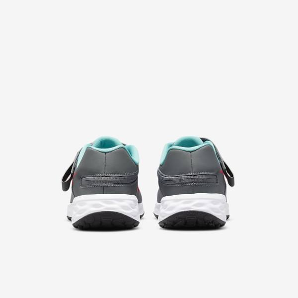 Kids' Nike Revolution 6 FlyEase Older Easy On-Off Road Running Shoes Grey / Turquoise / Red | NK086GBE