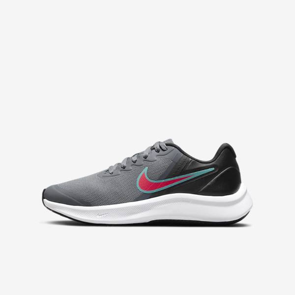 Kids\' Nike Star Runner 3 Older Road Running Shoes Grey / Black / Red | NK129LPT