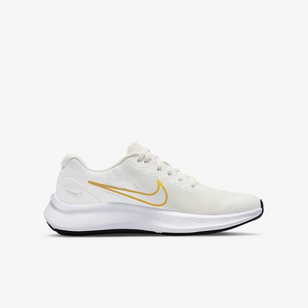 Kids' Nike Star Runner 3 Older Road Running Shoes White / Gold / Multicolor | NK632FOG