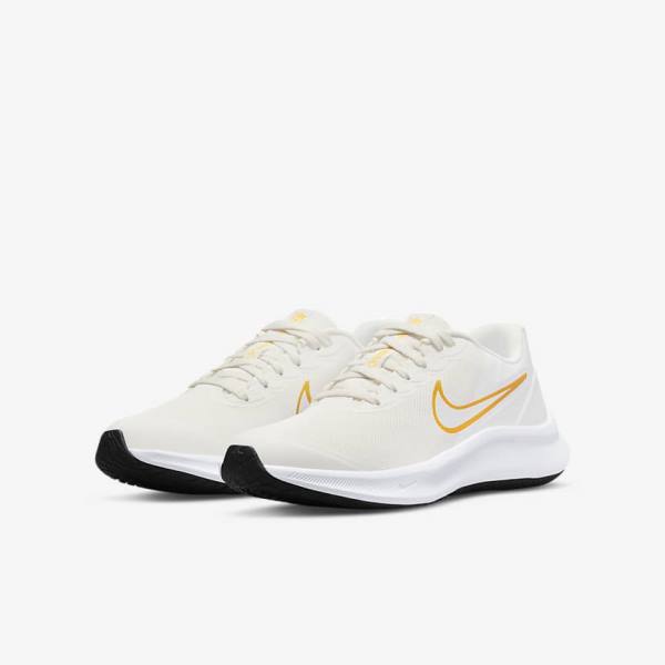 Kids' Nike Star Runner 3 Older Road Running Shoes White / Gold / Multicolor | NK632FOG