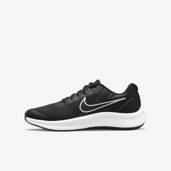 Kids\' Nike Star Runner 3 Older Road Running Shoes Black / Dark Grey | NK835YDS