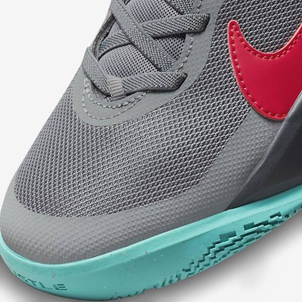 Kids' Nike Team Hustle D 10 FlyEase Older Basketball Shoes Grey / Dark Grey / Turquoise / Red | NK206YJU