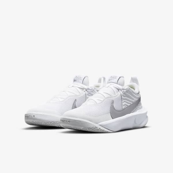 Kids' Nike Team Hustle D 10 Older Basketball Shoes White / Metal Silver | NK539YJL