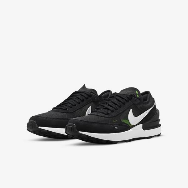 Kids' Nike Waffle One Older Trainers Dark Grey / Black / Green | NK509LNK