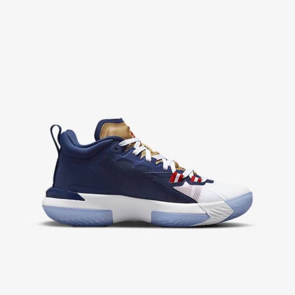 Kids' Nike Zion 1 Older Trainers Blue / White / Metal Gold / Red | NK721DKA