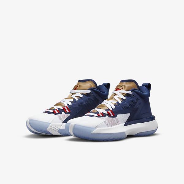 Kids' Nike Zion 1 Older Trainers Blue / White / Metal Gold / Red | NK721DKA