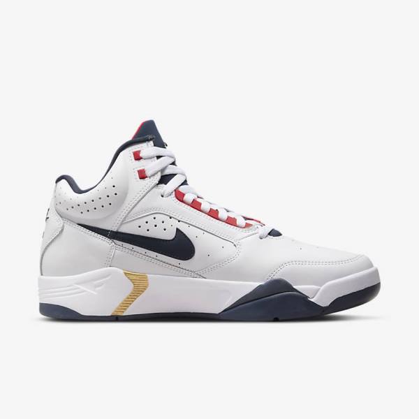 Men's Nike Air Flight Lite Mid Trainers White / Red / Metal Gold / Navy | NK472QGZ