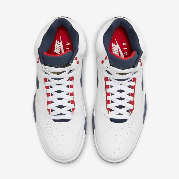 Men's Nike Air Flight Lite Mid Trainers White / Red / Metal Gold / Navy | NK472QGZ