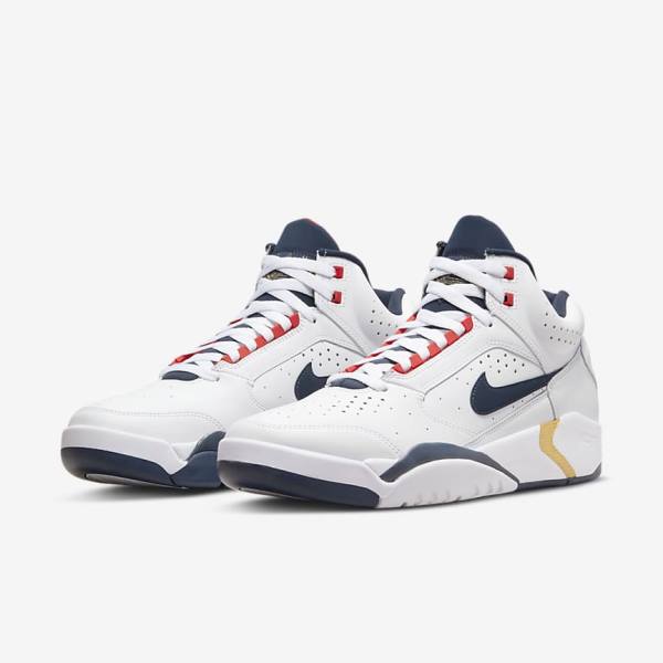 Men's Nike Air Flight Lite Mid Trainers White / Red / Metal Gold / Navy | NK472QGZ