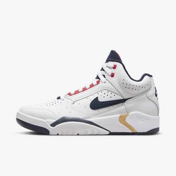 Men\'s Nike Air Flight Lite Mid Trainers White / Red / Metal Gold / Navy | NK472QGZ