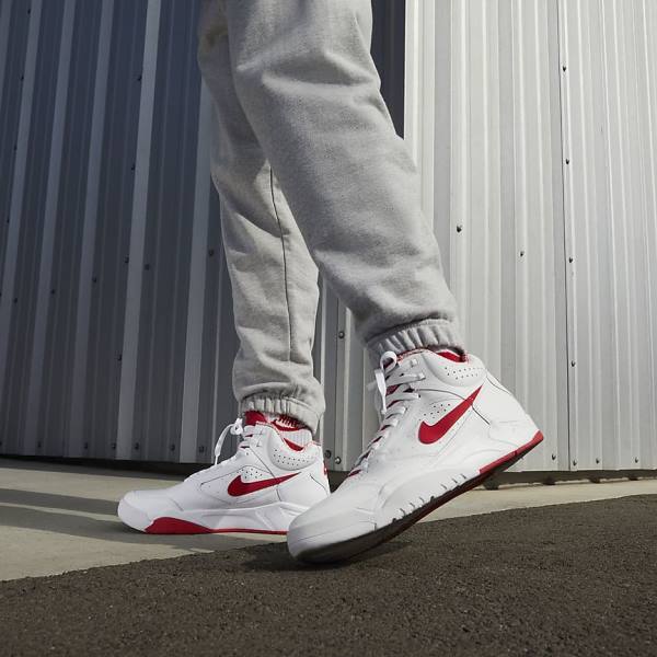 Men's Nike Air Flight Lite Mid Trainers White / Red | NK792OUL